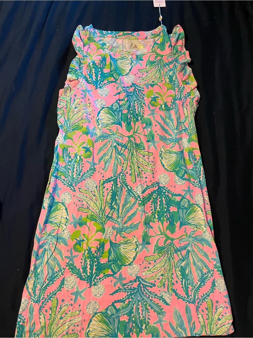 Lilly Pulitzer Pink Sleeveless Dress with Green & Blue Tropical Print